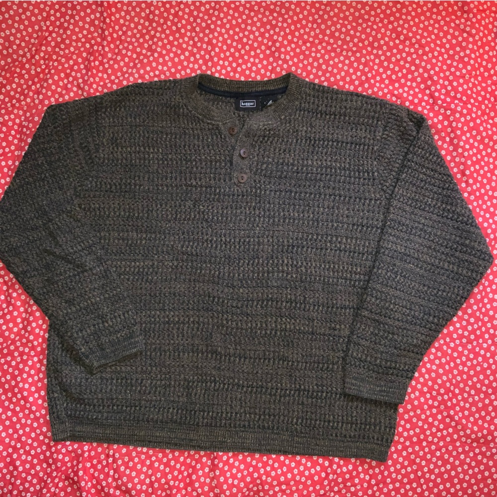 Haggar‎ Brown knit Sweater heather cotton brown black large button - Picture 2 of 6